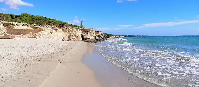 Baia dei Turchi, plage de sable fin sous les pins, Otranto, mer Adriatique, Salento