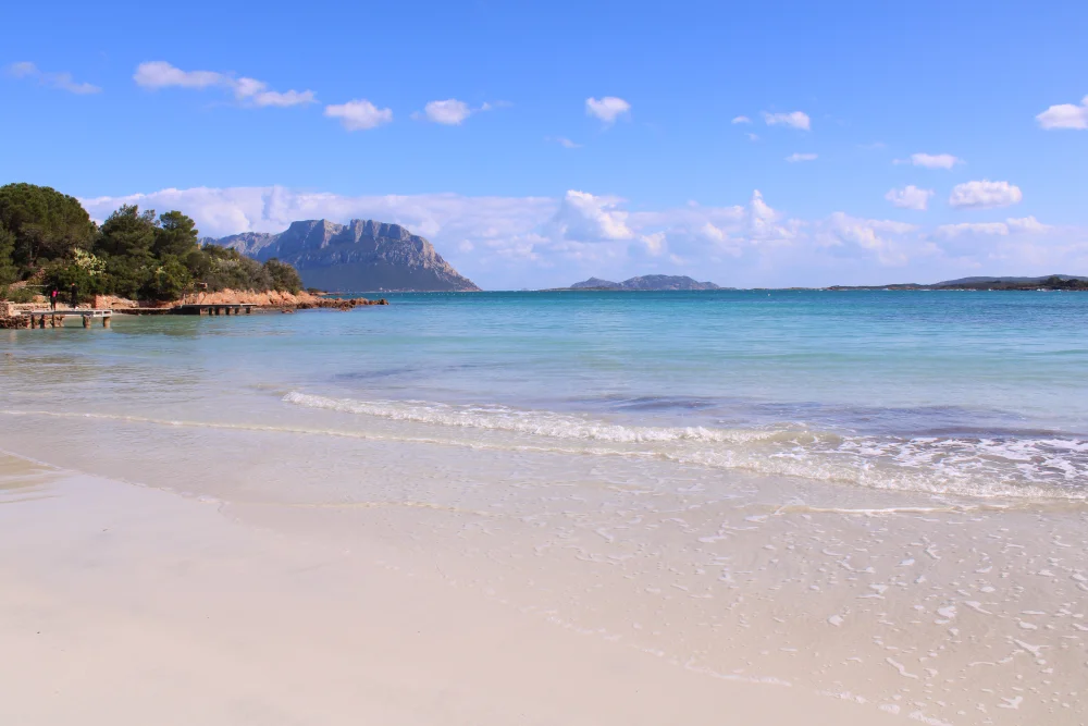 Plage de Porto Istana avec l'île de Tavolara en arrière-plan, baie protégée, Olbia, Sardaigne
