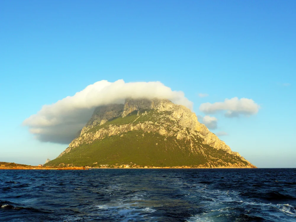 Île de Tavolara vue depuis la mer, falaises calcaires vertigineuses, nord de la Sardaigne