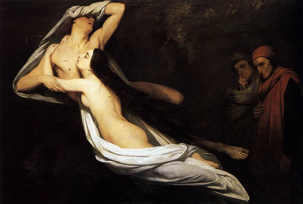 Peinture d'Ary Scheffer représentant les ombres de Paolo et Francesca apparaissant à Dante