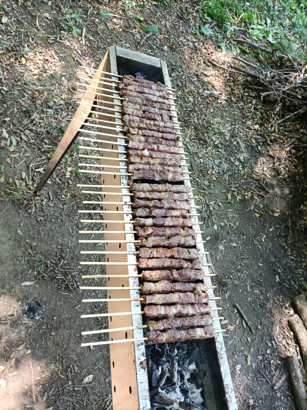 Brochettes d'arrosticini grillées sur la canalina, spécialité des Abruzzes