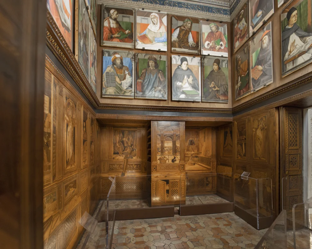 Marqueterie en trompe-l'œil du Studiolo de Federico da Montefeltro dans le Palazzo Ducale d'Urbino