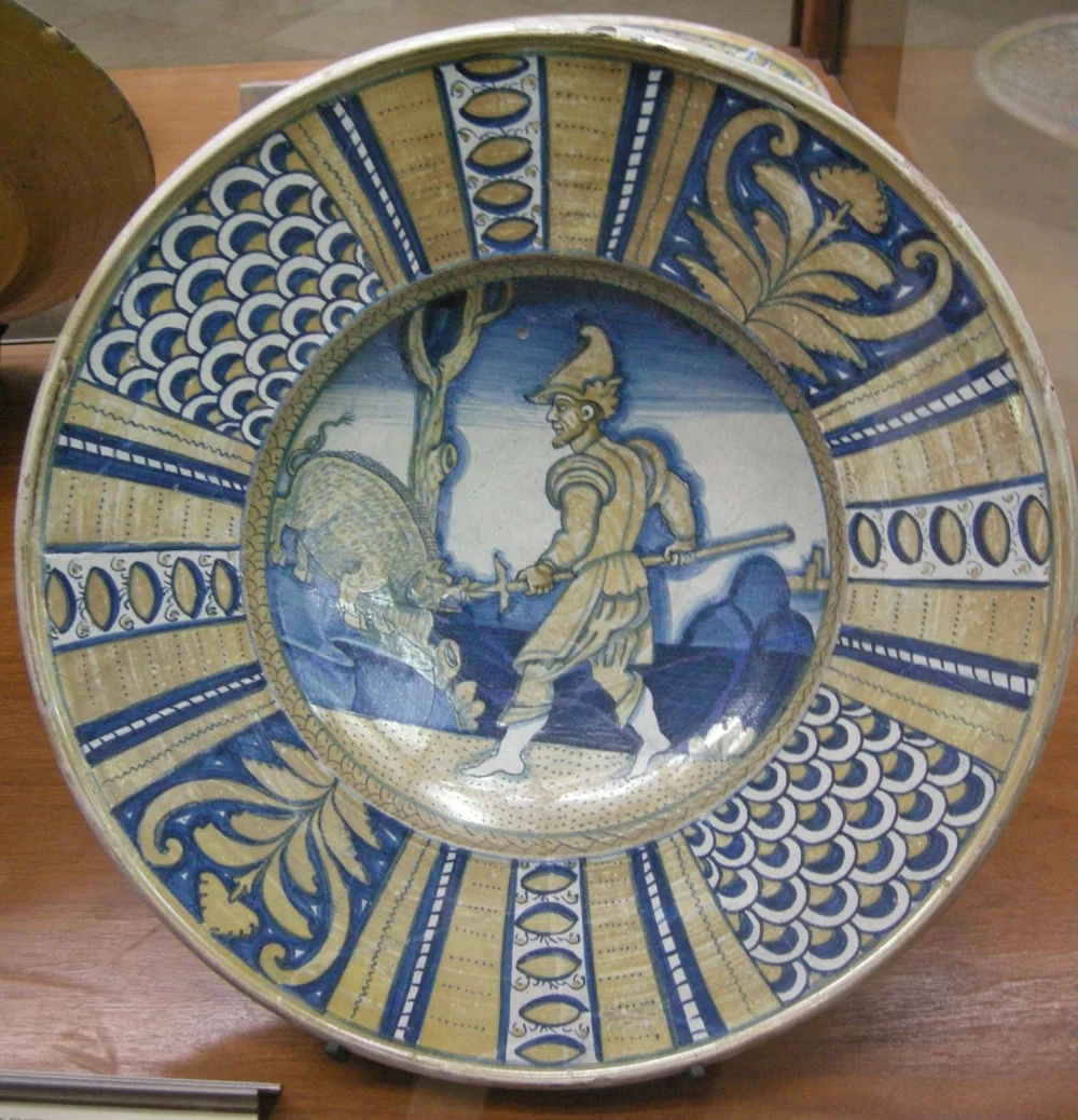 Assiette de parade en céramique toscane peinte à la main, XVIe siècle