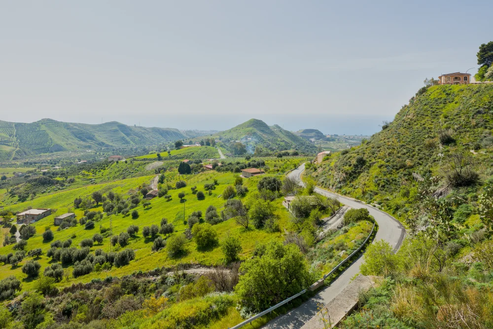 Route et paysage agricole menant à Pentedattilo, Melito di Porto Salvo, Calabre