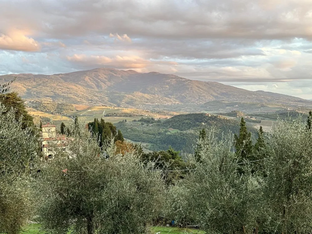 Piscine d'un agriturismo toscan avec vue sur les vignes, campagne de San Gimignano